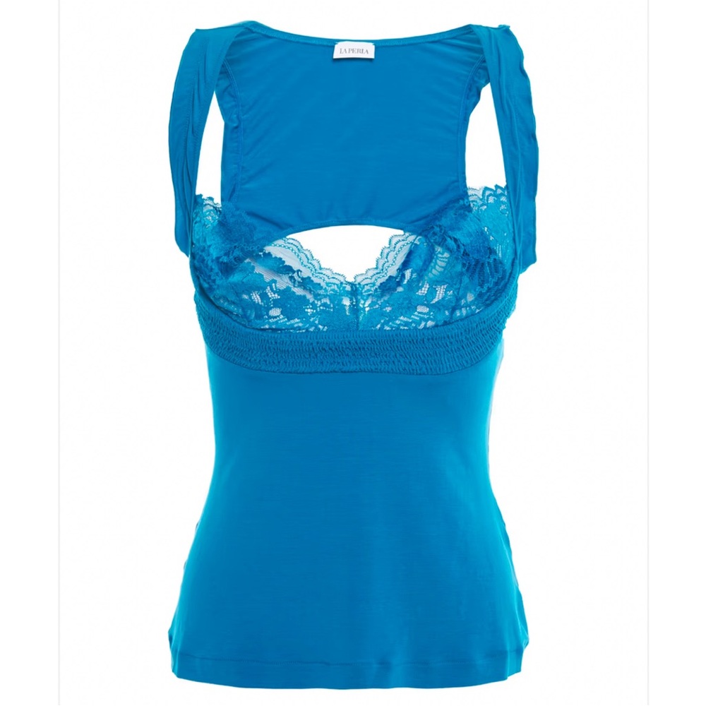 LA PERLA Lapis Lace Lace-Trimmed Cut-out Stretch-Modal Jersey Tank